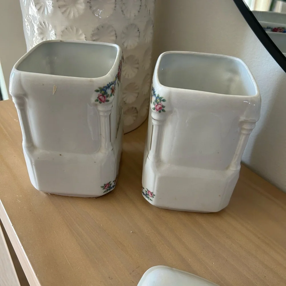 Vintage 1920s Victoria China Czechoslovakia Floral Flour & Sugar Canister Set